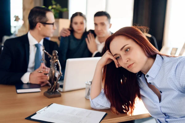 Oppressed Mother Deprived Rights Guardianship Child Sitting Office Lawyer Family — Stock Photo, Image