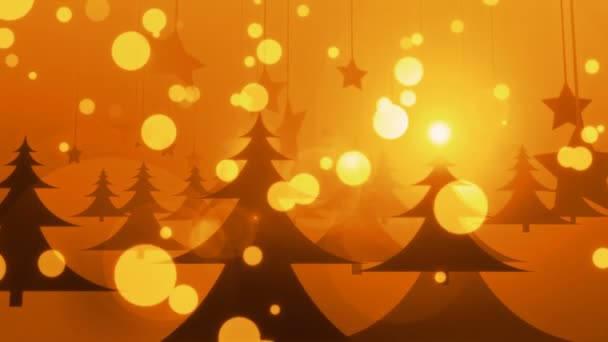 ゴールデン クリスマス 雪とお祝いビデオの背景ループ 温かみのある黄金色と染められた様式化された雪に覆われたクリスマス フォレストを穏やかな移動 まだ非常に敏感な様式化されました — ストック動画