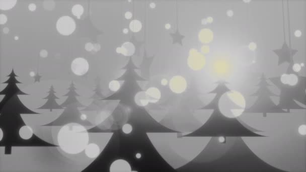 霧のクリスマス コールド神秘的な冬ビデオ背景ループ 様式化された雪に覆われたクリスマス フォレスト グレー 暖かい光から少しだけ残してすべて彩色を通じて穏やかな移動します 様式化され 居心地の良い — ストック動画