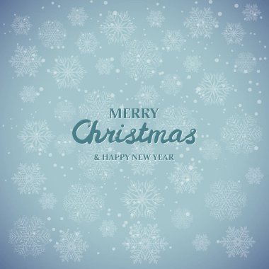 Mavi zemin üzerine beyaz kar taneleri. Neşeli Noel tebrik kartı