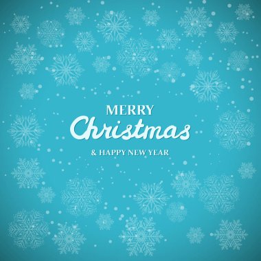 Mavi zemin üzerine beyaz kar taneleri. Neşeli Noel tebrik kartı