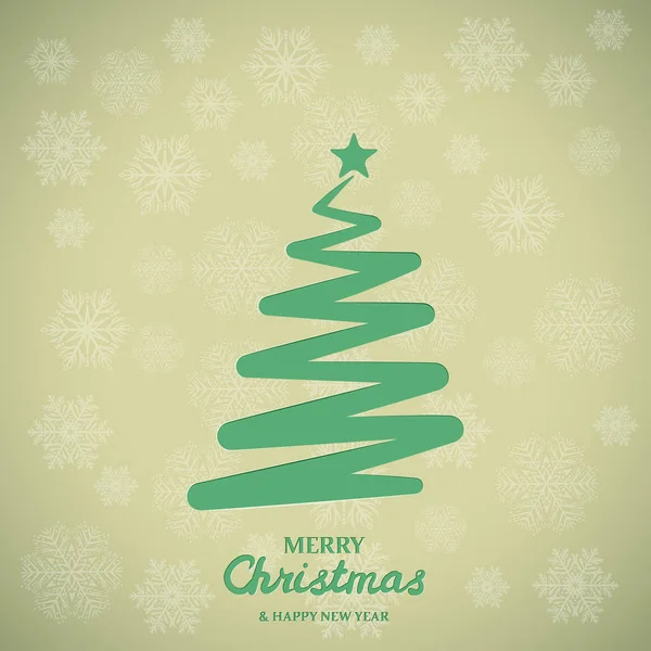 Kar taneleri arka plan üzerinde stilize yeşil Noel ağacı. Kağıt Noel ağacı. Neşeli Noel tebrik kartı