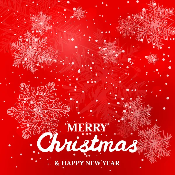 Flocons Neige Blancs Sur Fond Rouge Joyeux Noël Carte Voeux — Image vectorielle