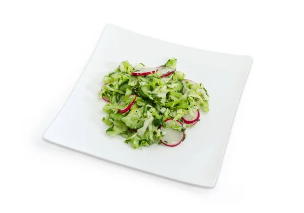 Ensalada Verduras Hecha Repollo Fresco Pepinos Rábano Rojo Cebolla Verde — Foto de Stock