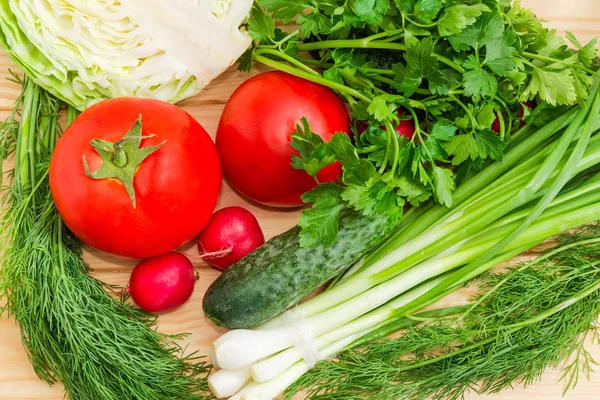 Vista Superior Fragmento Diferentes Verduras Frescas Verduras Primer Plano Una —  Fotos de Stock