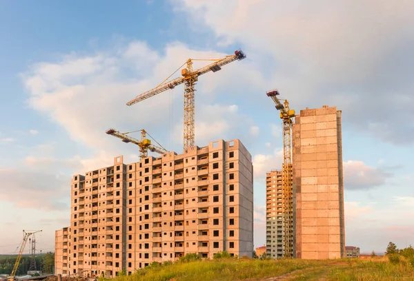 Pohled Výstavby Příběhu Multi Obytné Domy Betonových Prefabrikátů Stavební Věžové — Stock fotografie