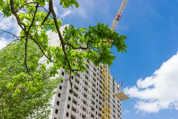 Fragmento Casa Residencial Vários Andares Painéis Concreto Pré Moldado Durante — Fotografia de Stock