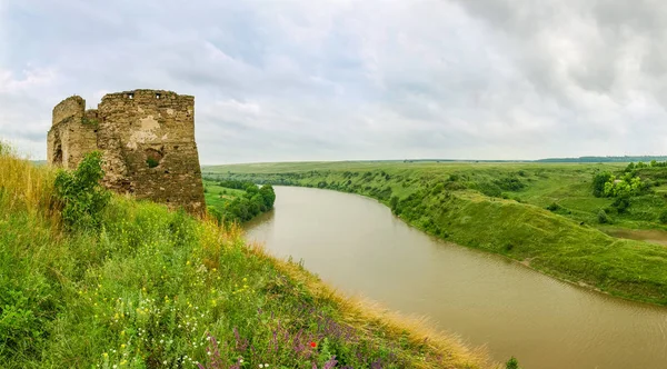 Panorama Pozůstatky Středověkého Hradu Postavené Století Zhvanets Severní Nábřeží Pětiúhelníkové — Stock fotografie