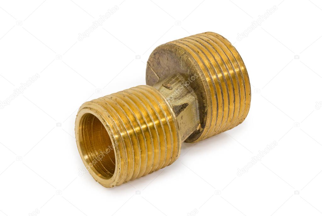 Brass eccentric connector for  the wall water mixer tap installation closeup on a white background