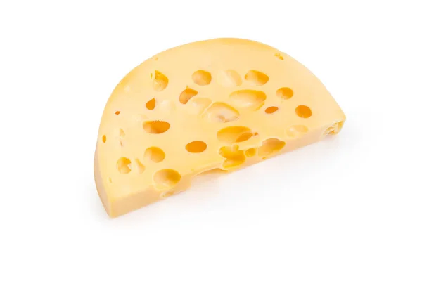 Halbrunder Schweizer Käse Mit Käseaugen Auf Matter Oberfläche Auf Weißem — Stockfoto