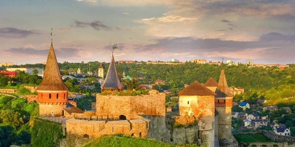 Fortaleza Kamianets Podilskyi Construída Século Vista Castelo Fundo Cidade Céu — Fotografia de Stock