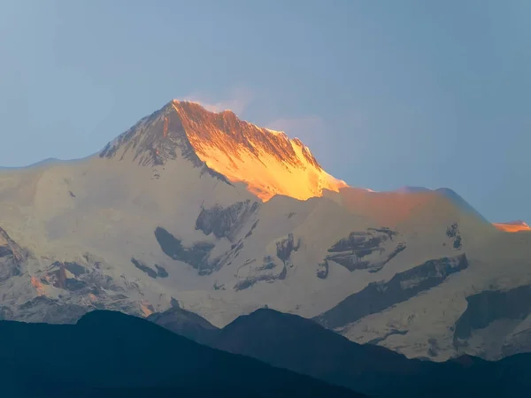 Горный Пик Аннапурна Гималаях Вид Города Похара Восходе Солнца Непал — стоковое фото