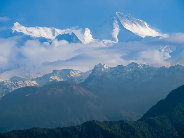 Sommet Montagne Annapurna Annapurna Parmi Les Nuages Himalaya Vue Colline — Photo