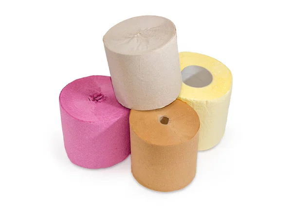 Several Rolls Various Toilet Paper Different Quality Colors White Background — Stock Photo, Image