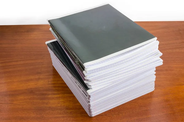 Stack Different Exercise Books Sheets Squared Paper Wooden Table — Stock Photo, Image