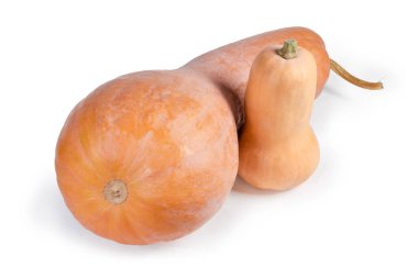 Beyaz bir arka plan üzerinde iki Bütün Konfit Balkabagi farklı boyutlarda