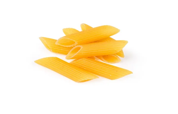 Several Uncooked Cylinder Shaped Grooved Pasta Cut Diagonally Both Ends — Stock Photo, Image