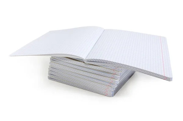 Livro Exercícios Branco Aberto Com Páginas Papel Quadrado Linhas Verticais — Fotografia de Stock