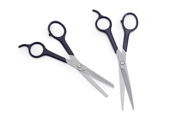 Top View Professional Normal Hairdressers Scissors Texturizing Shears White Background — Stock Photo, Image