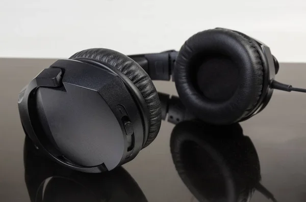 Svart Trådlös Hifi Headset Med Full Storlek Hörlurar Närbild Selektiv — Stockfoto