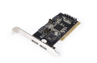 Sata sabit disk sürücüleri ve PCI veri yolu üzerinde beyaz bir arka plan disk dizi denetleyicisi dahili kart kullanılan
