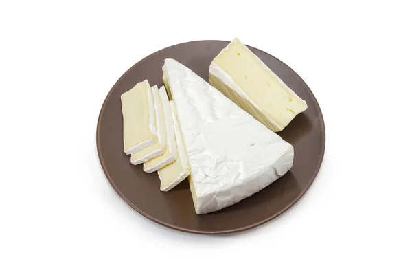 Différents Morceaux Tranches Brie Sur Fond Blanc — Photo