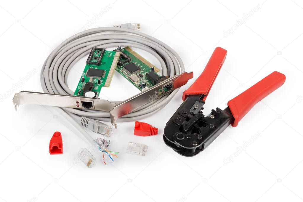 Crimping pliers and some network components for twisted pair 