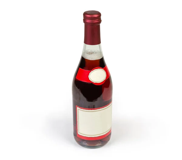 Botella de vino espumoso rojo sobre fondo blanco — Foto de Stock