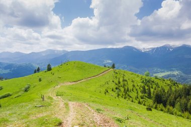 Uzak dağlara karşı toprak yol ile ağaçsız dağ arması