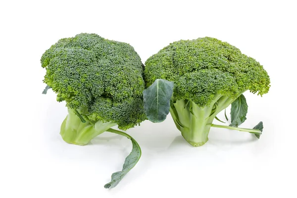 Två huvuden av broccoli på en vit bakgrund — Stockfoto