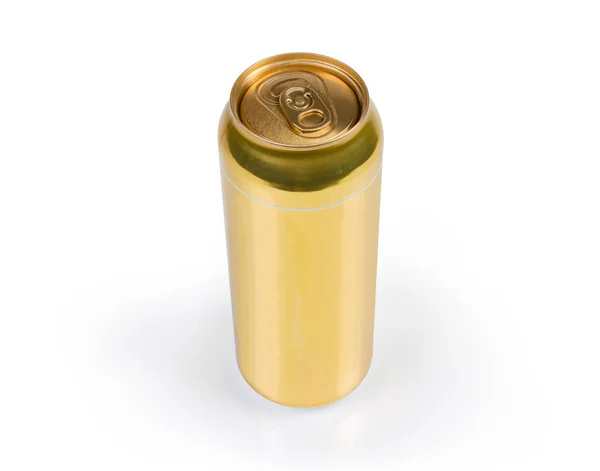 Yellow sealed beverage can on a white background — 스톡 사진