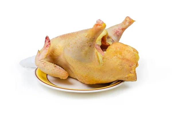 Carcassa cruda eviscerata di polli da carne allevati all'aperto su fondo bianco — Foto Stock