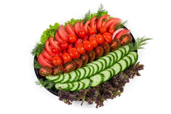 Zöldségsaláta friss szeletelt paradicsommal és uborkára — Stock Fotó