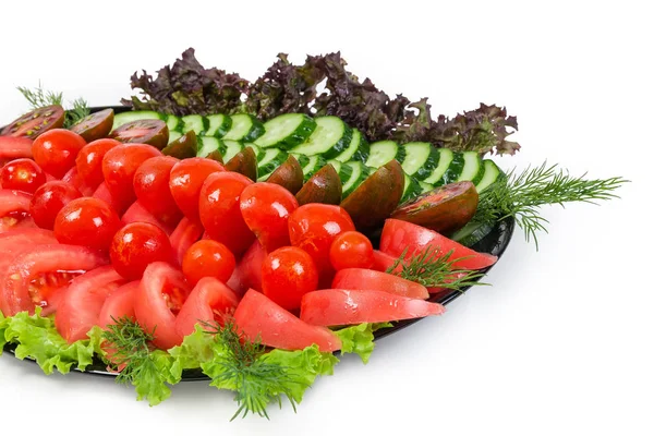 蔬菜沙拉与新鲜的切片西红柿和黄瓜 — 图库照片