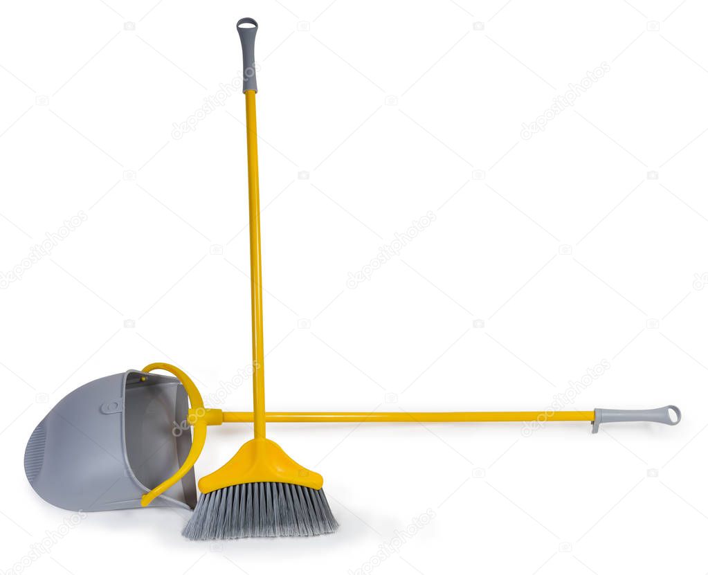 Plastic broom for sweeping floors and dustpan with long handles