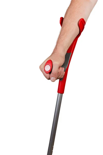 Top part of elbow crutch in male hand — Stock Photo, Image