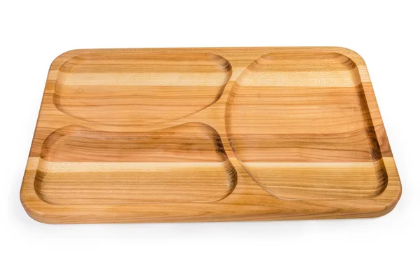 Άδειο ξύλινο πιάτο με τρία τμήματα σε λευκό φόντο — Φωτογραφία Αρχείου