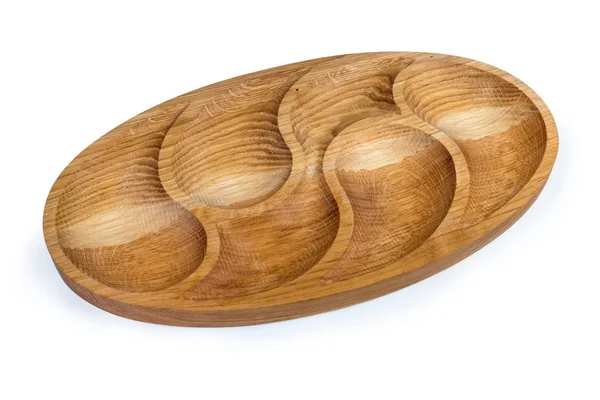 Wooden compartmental dish with several departments on a white background — Stock Photo, Image