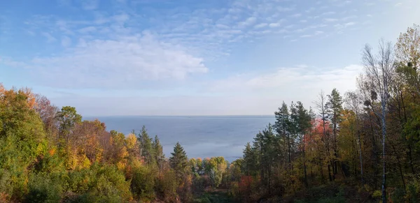 Herbstwald an den Hängen am Ufer des Stausees — Stockfoto