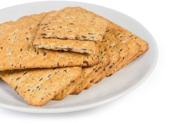 Keten tohumlarıyla yapılan tuzlu kurabiyeler. Yakın plan.