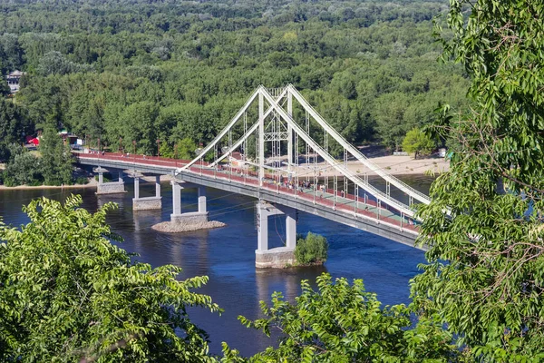 Suspension Passerelle Piétonne Sur Rivière Été Vue Sur Pont Partiel — Photo