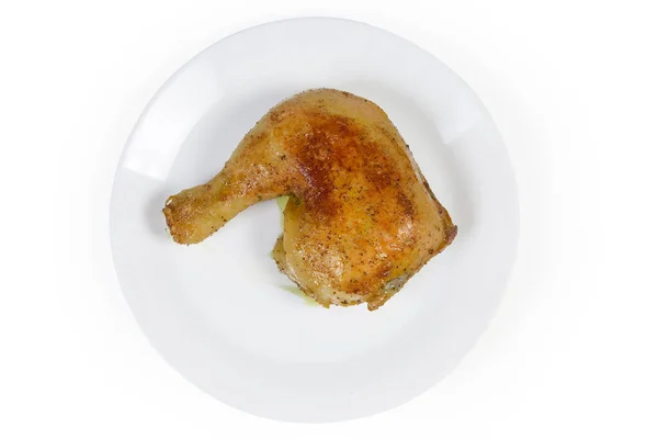 Poulet Frit Quart Cuisse Croustillant Extérieur Juteux Intérieur Sur Plat — Photo