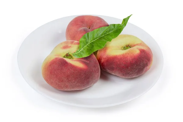 Flat Peaches Also Known Saturn Peaches Fig Peaches Leaf Lie — Stock Photo, Image