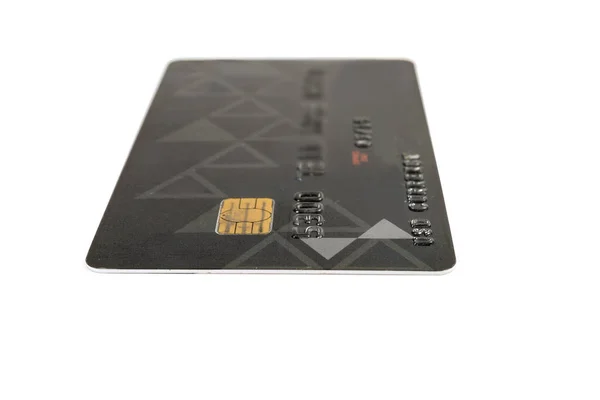 選択的フォーカスの白い背景クローズアップ上のチップとプラスチックスマート銀行カードの接触型 — ストック写真