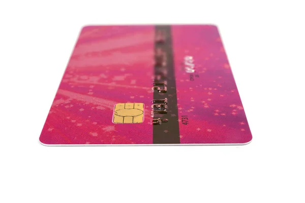 Plast Kontakt Smart Bankkort Vit Bakgrund Närbild Selektivt Fokus — Stockfoto