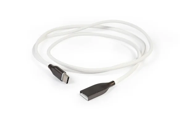 Bílý Kabel Zástrčkami Usb Usb Okraji Bílém Pozadí — Stock fotografie