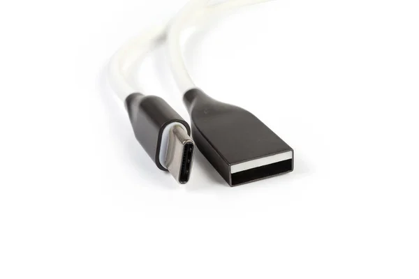 Connettori Usb Type Type Sui Bordi Del Cavo Sfondo Bianco — Foto Stock