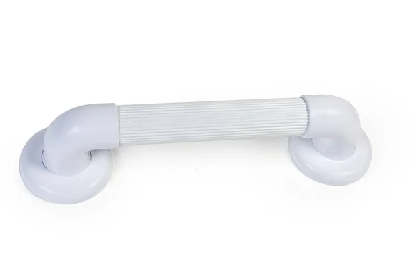 Weiße Kunststoff Haltestange Mit Gerilltem Griff Für Badezimmer Auf Weißem — Stockfoto