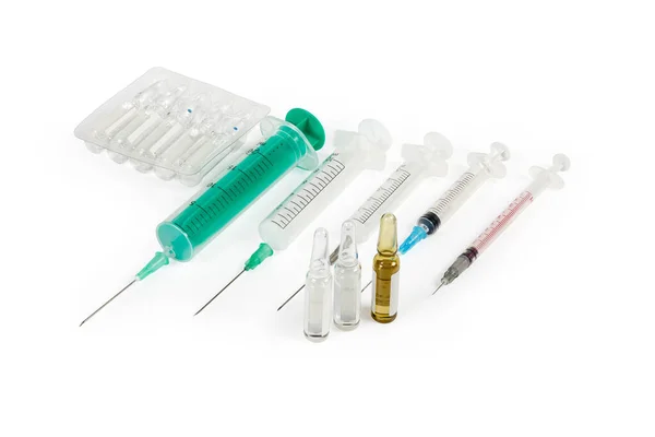 Seringues Médicales Jetables Plastique Différentes Tailles Avec Aiguilles Hypodermiques Intramusculaires — Photo