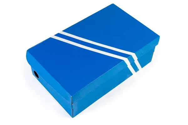 Μπλε Χάρτινο Κουτί Παπουτσιών Κλειστό Καπάκι Λευκό Φόντο — Φωτογραφία Αρχείου